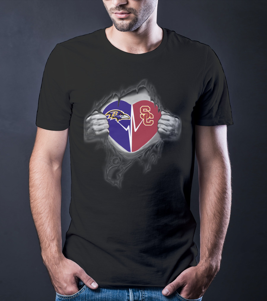 Baltimore Ravens Usc Trojans Heartbeat Split T-Shirt