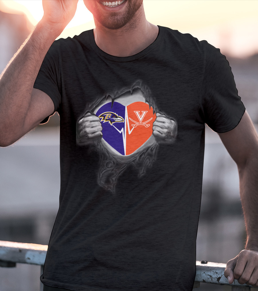 Ravens Virginia Cavaliers Heart Face-Off T-Shirt