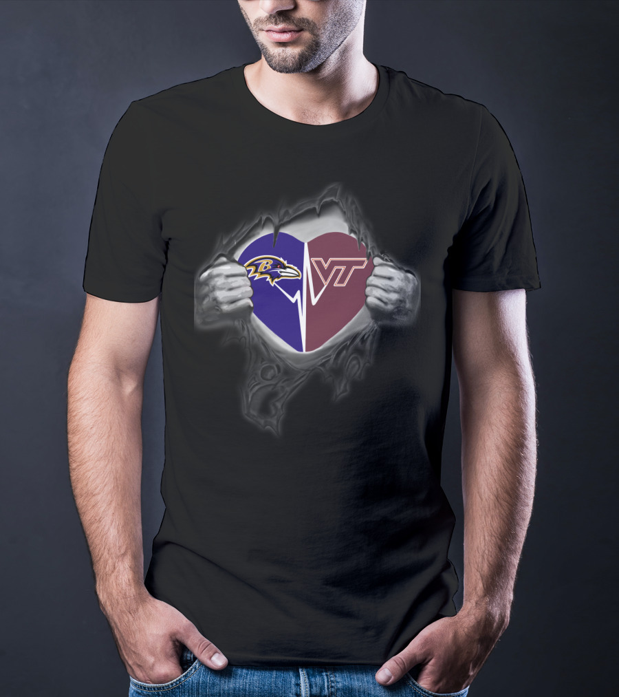 Baltimore Ravens Virginia Tech Hokies Heart T-Shirt