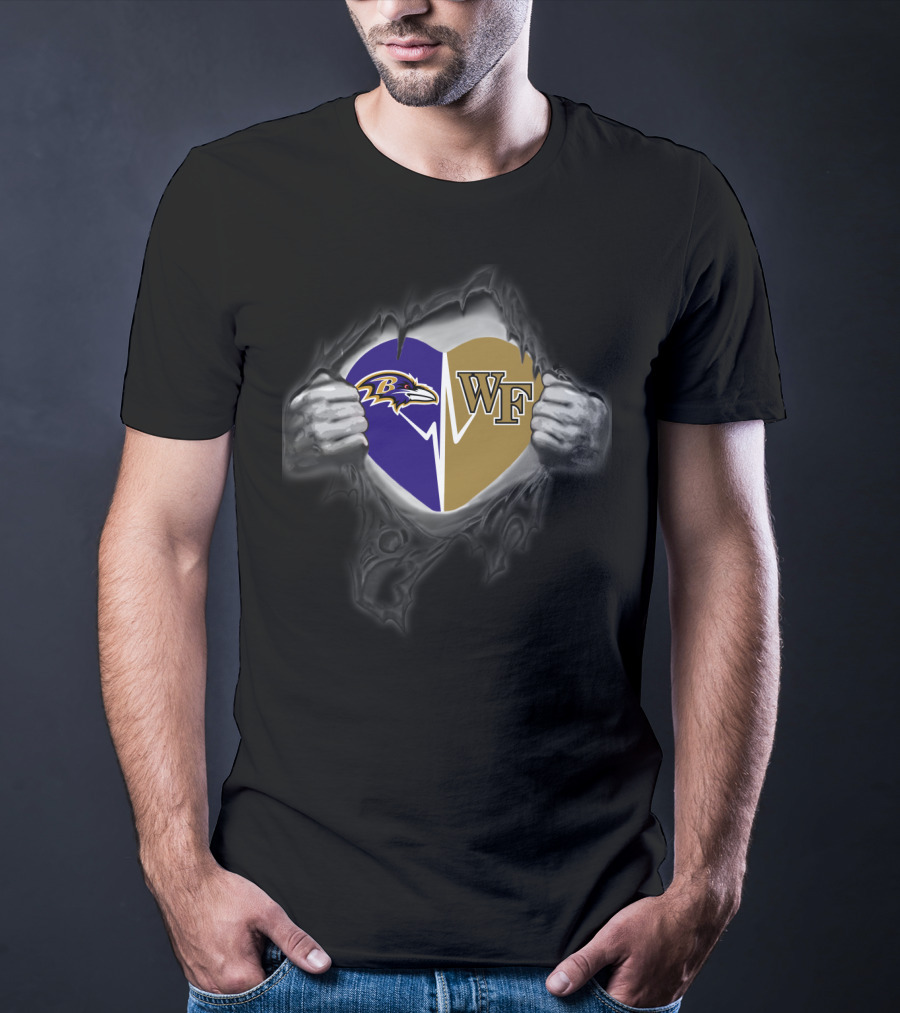Baltimore Ravens And Wake Forest Heart T-Shirt
