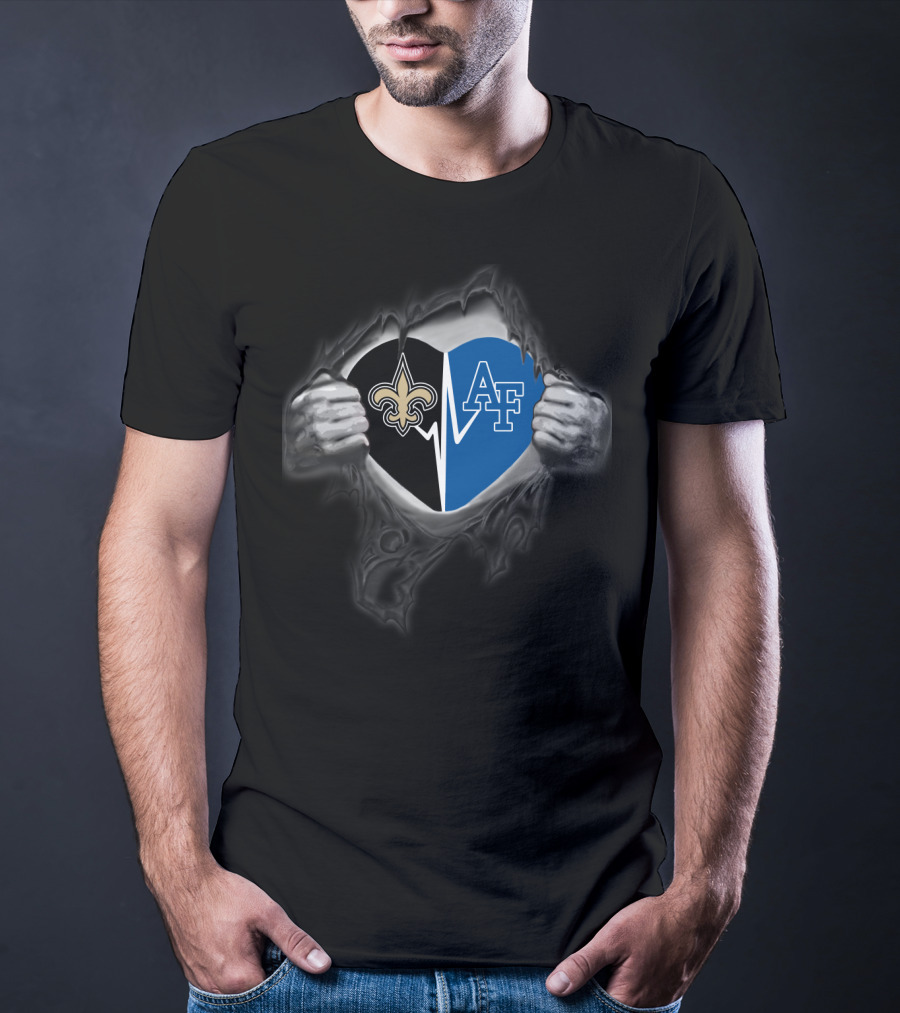 Saints New Orleans And Air Force Falcons Heart Logo Combination T-Shirt