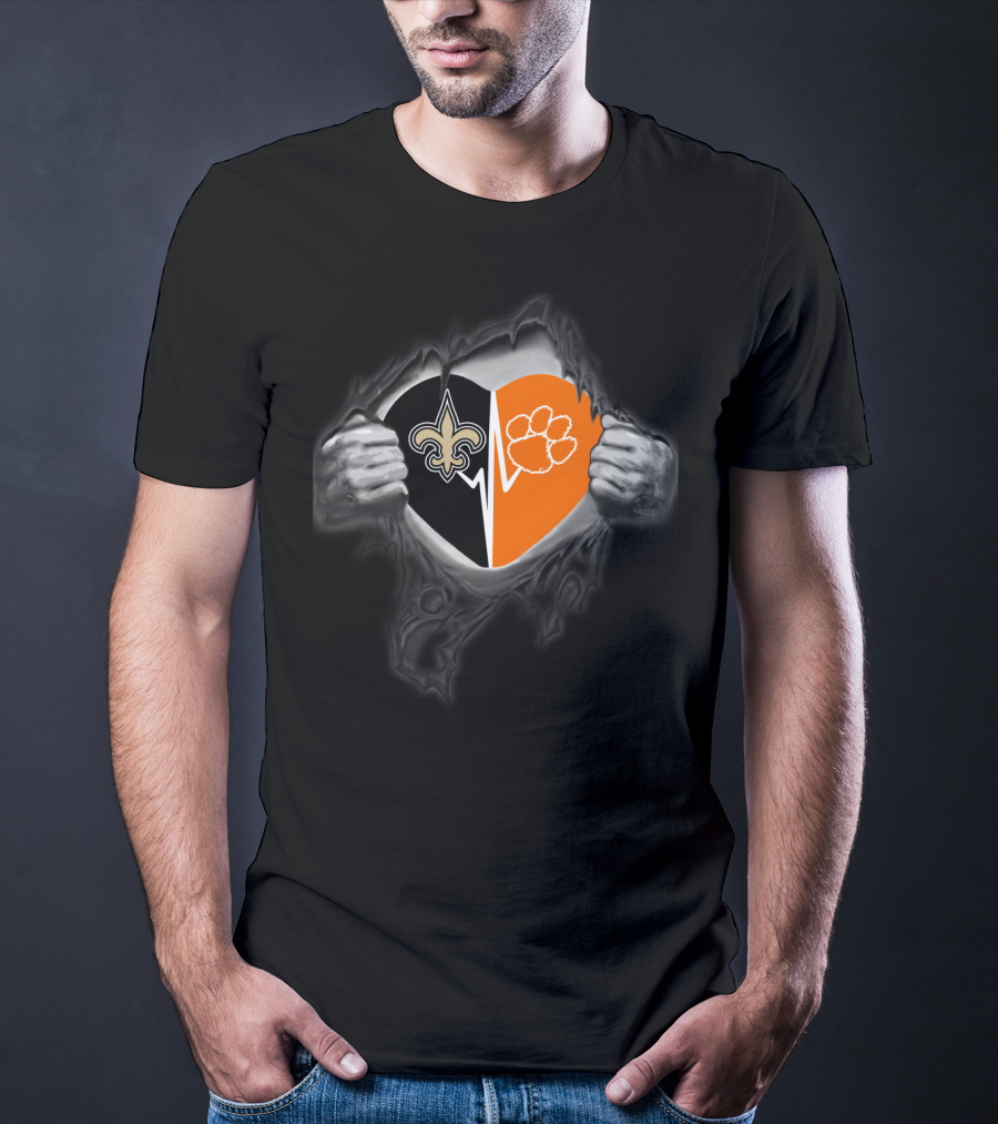 New Orleans Saints Clemson Tigers Heart T-Shirt