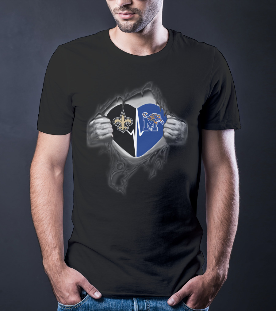 Saints New Orleans Heartbeat Memphis Tigers Pride T-Shirt
