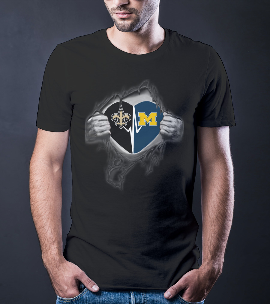 Saints Michigan Wolverines Heart Torn Reveal T-Shirt