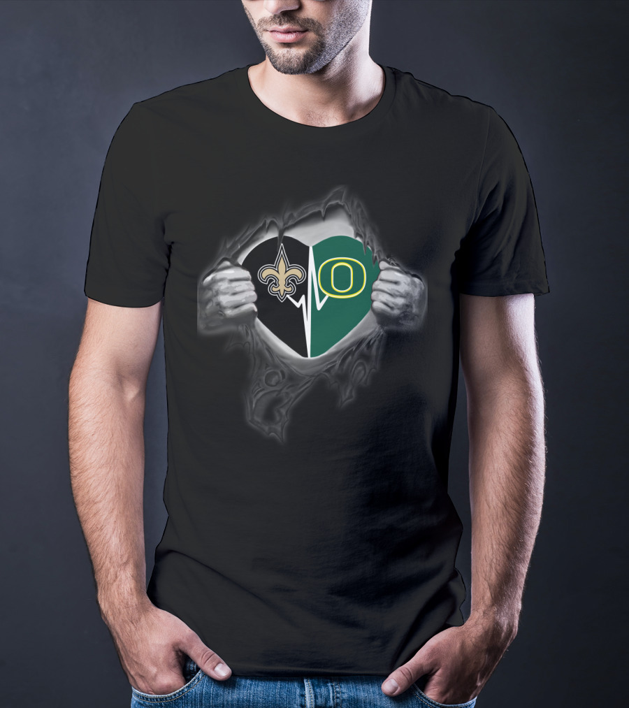 Saints Oregon Ducks Heartbeat Logo Fusion T-Shirt