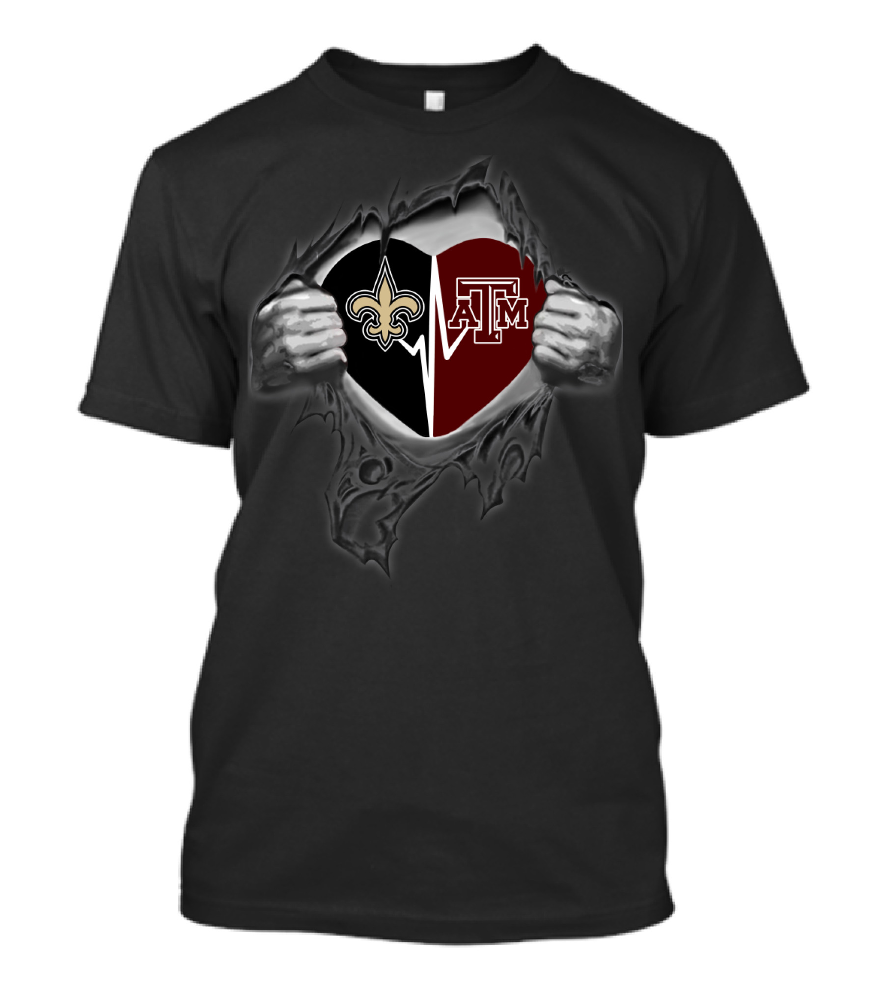 Saints Texas A&M Aggies Heart Divide T-Shirt