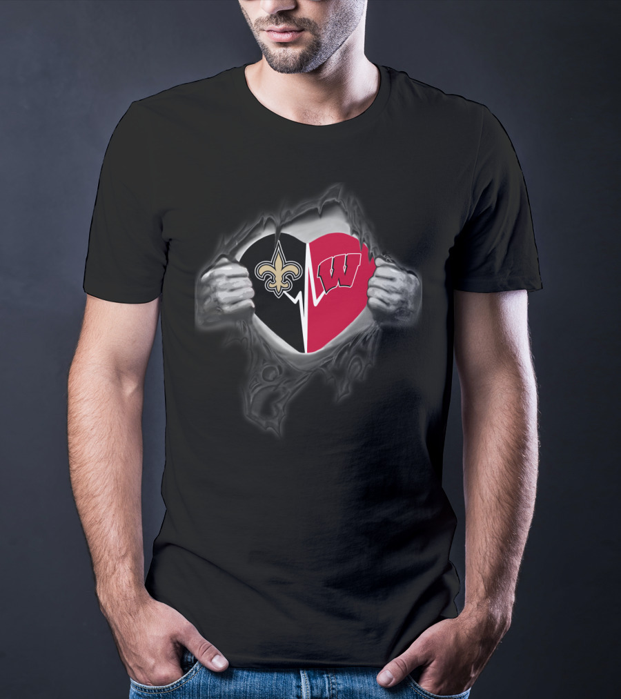 New Orleans Saints And Wisconsin Badgers Heart T-Shirt