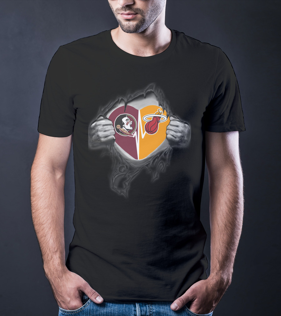 Miami Heat Seminoles Heart Tear T-Shirt