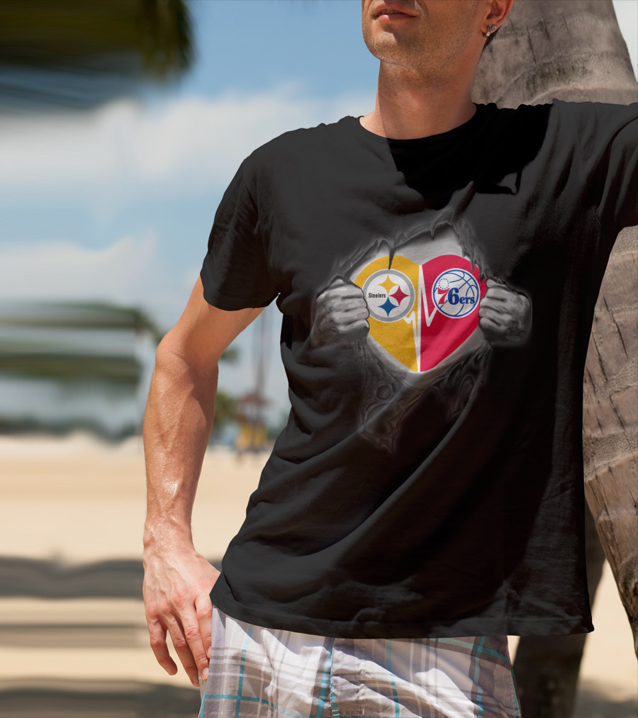 Steelers 76ers Heart Design With Logos T-Shirt