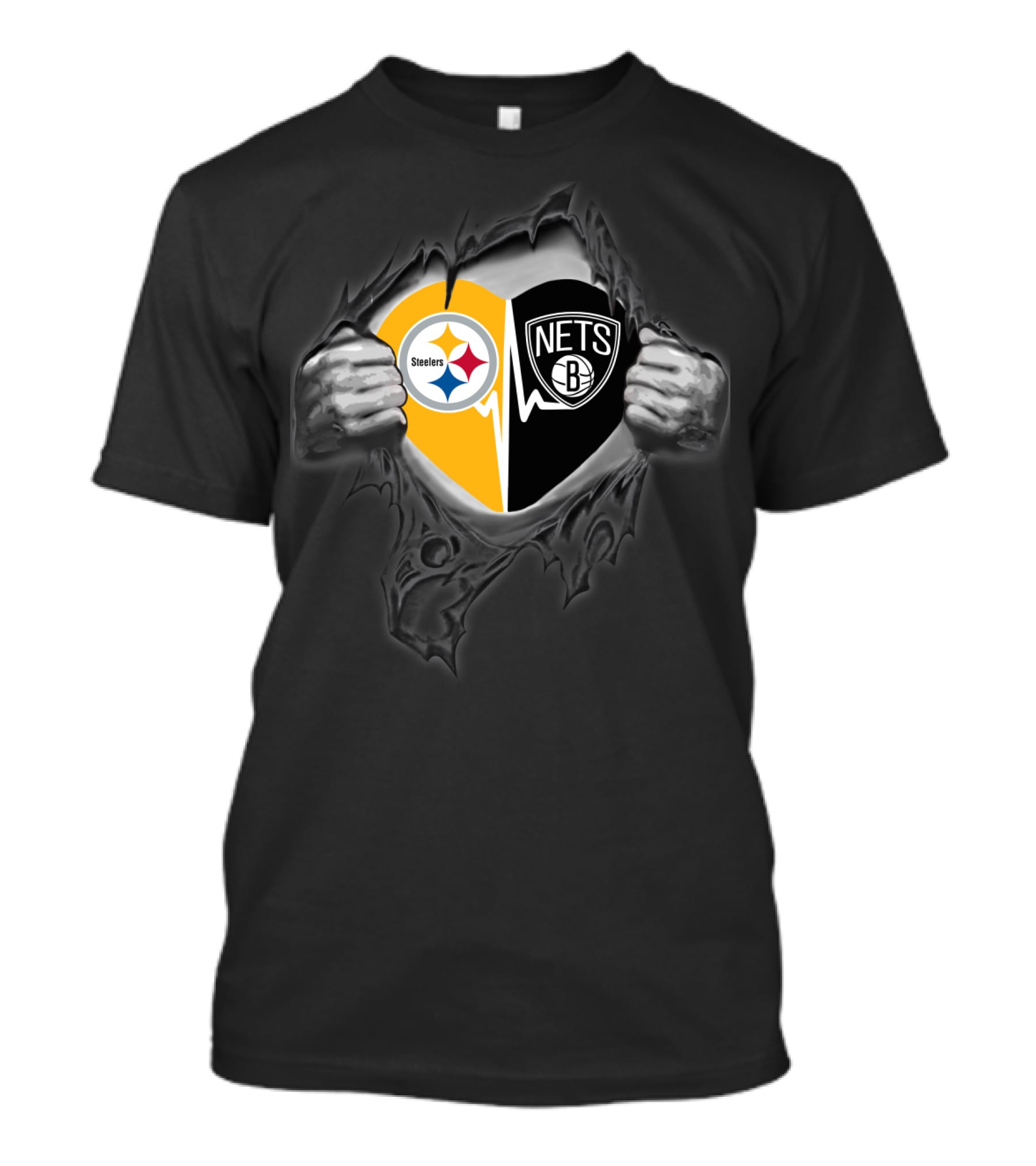 Steelers Brooklyn Nets Heart Logo Fusion T-Shirt