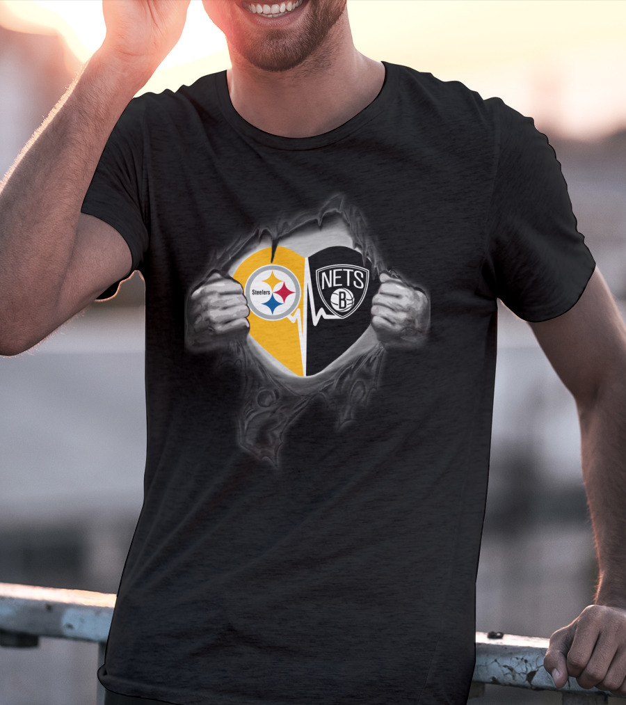 Steelers Brooklyn Nets Heart Logo Fusion T-Shirt