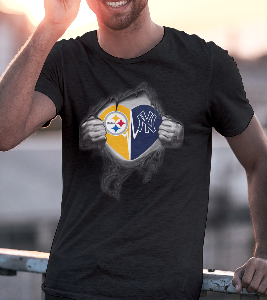 Steelers Yankees Heart Logo Fan Pride T-Shirt