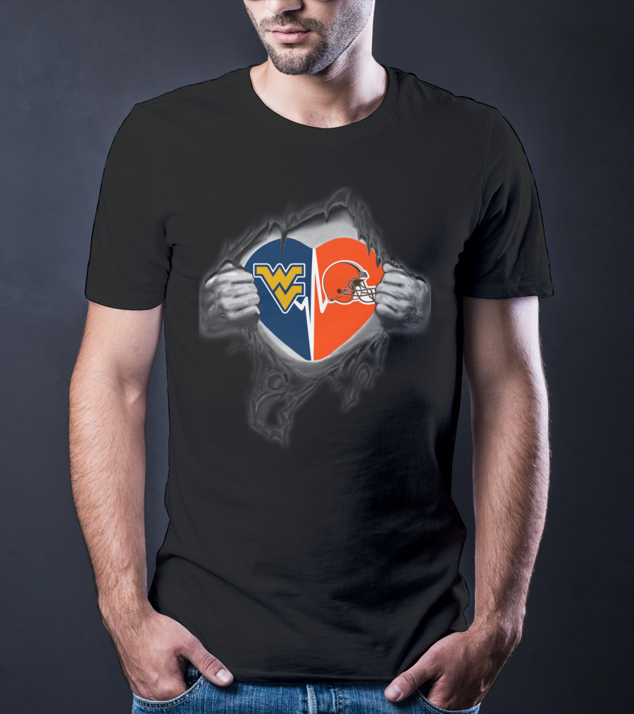 Browns And West Virginia Mountaineers Heart T-Shirt
