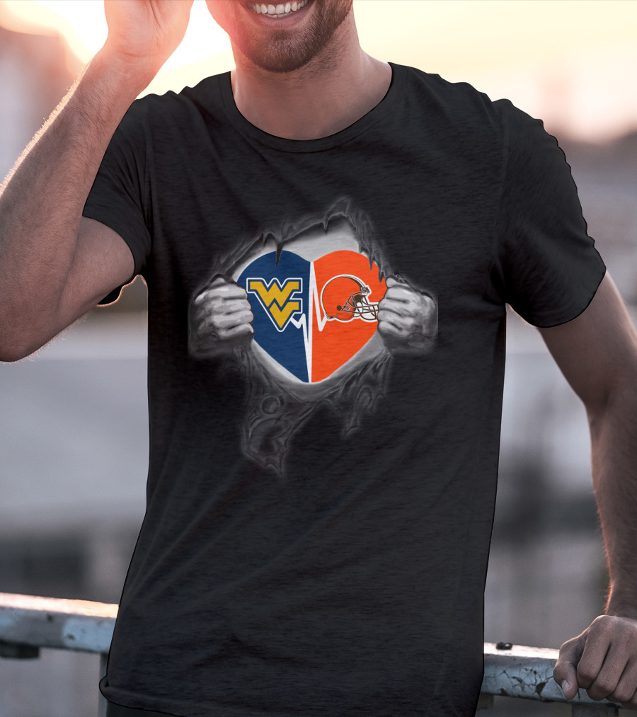 Browns And West Virginia Mountaineers Heart T-Shirt