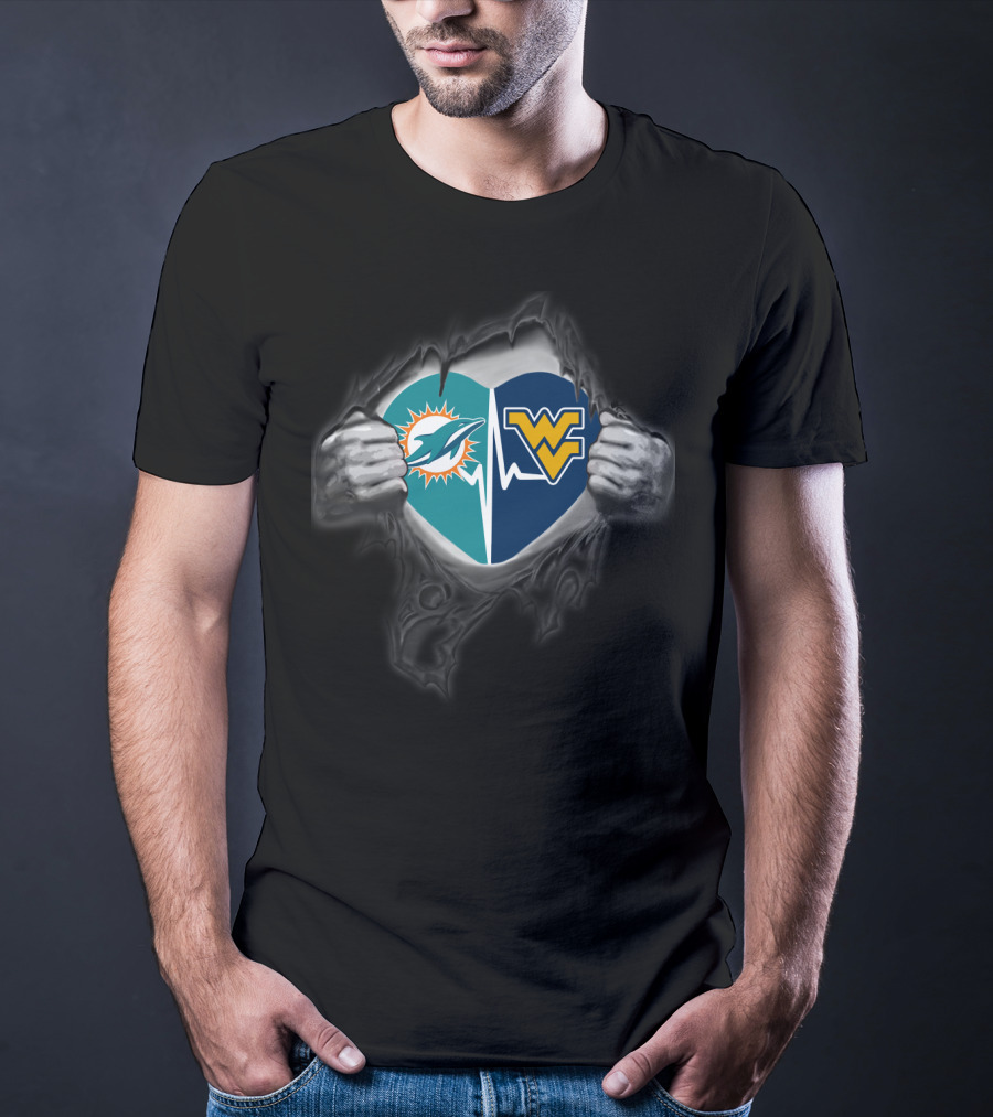 Miami Dolphins West Virginia Mountaineers Heart Hands T-Shirt