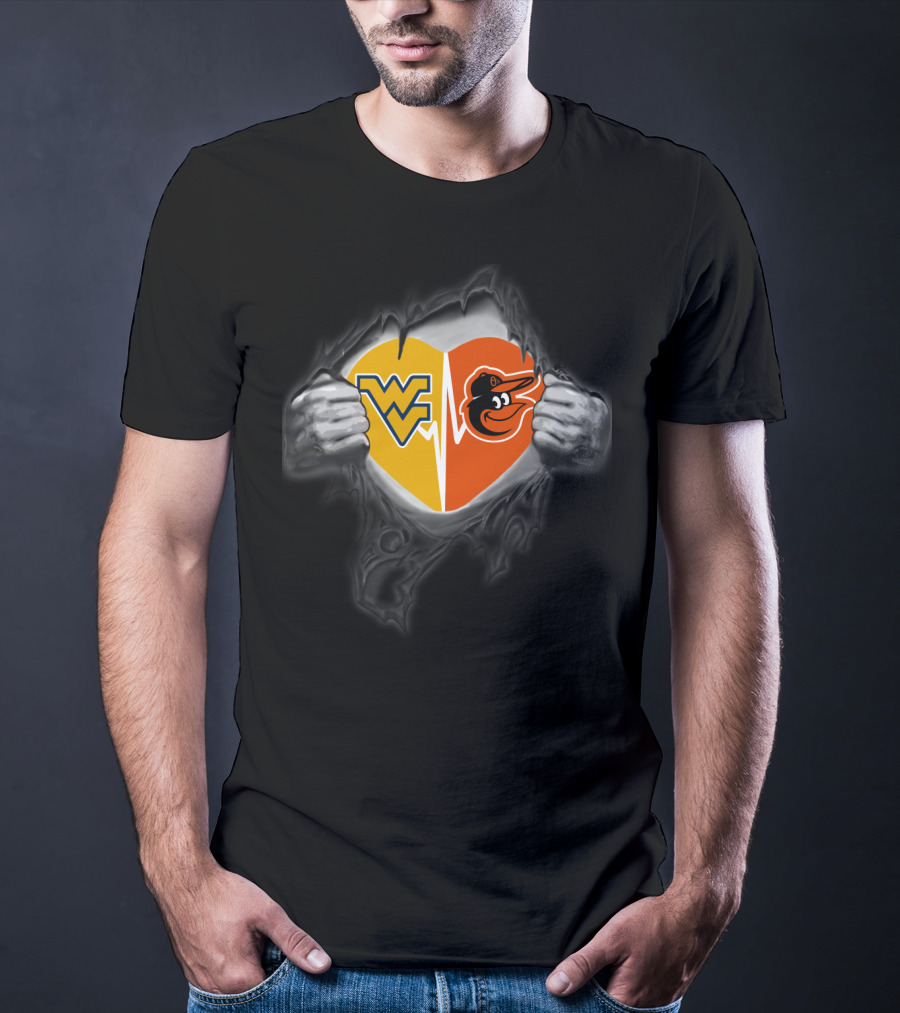 Orioles Wv Mountaineers Heart Logo Peeking Front T-Shirt