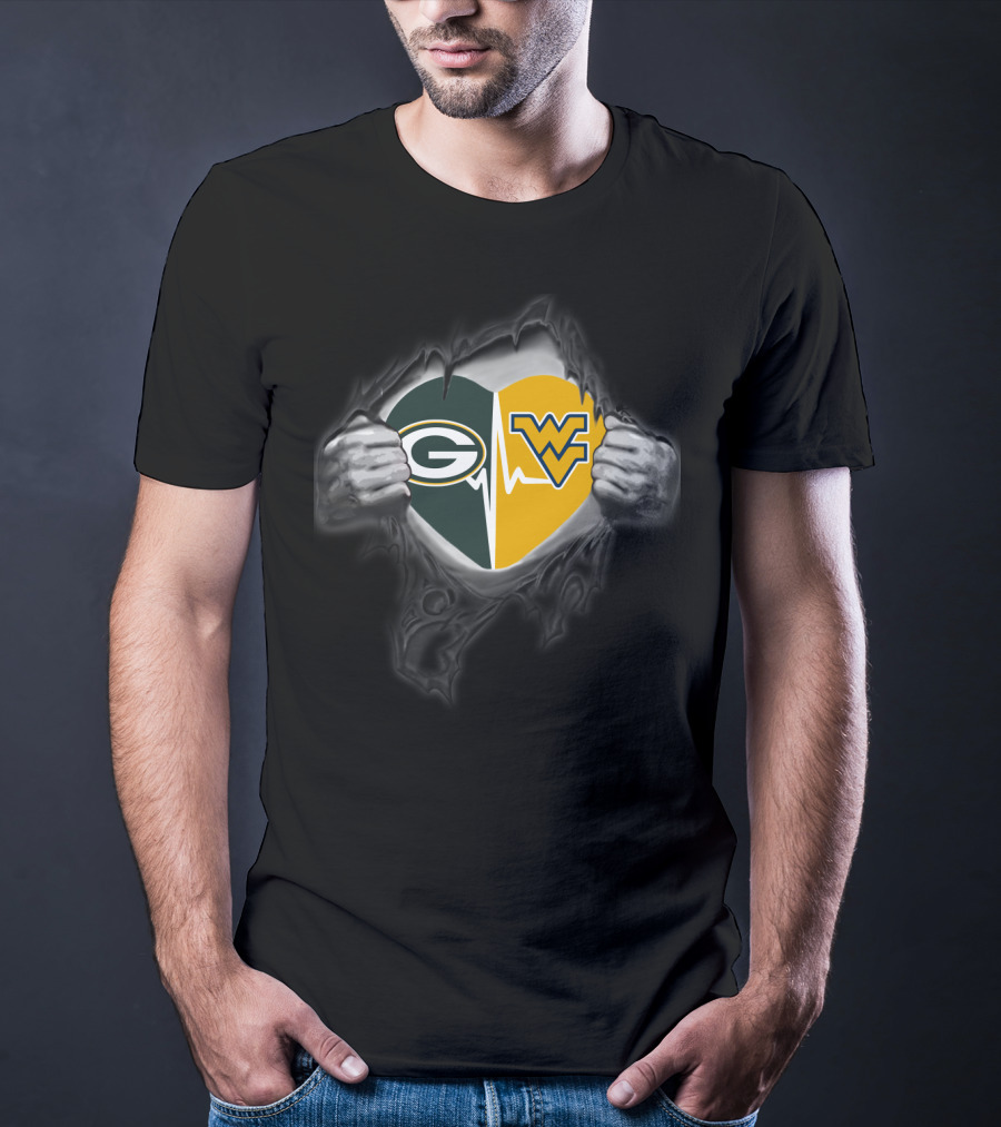 Packers Green Bay Heart West Virginia Mountaineers Wvu Heartbeat T-Shirt