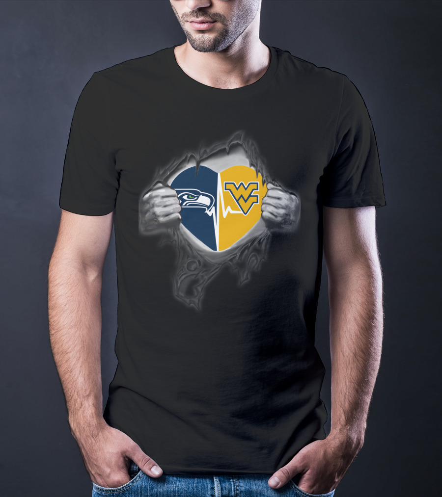 Seahawks West Virginia Mountaineers Heart Logo Fusion T-Shirt