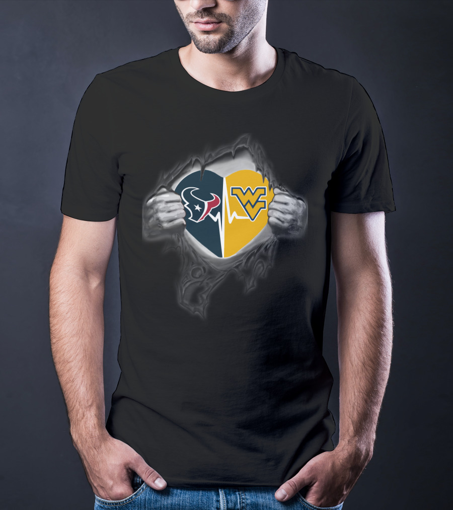 Texans West Virginia Mountaineers Heart Logo Fusion T-Shirt