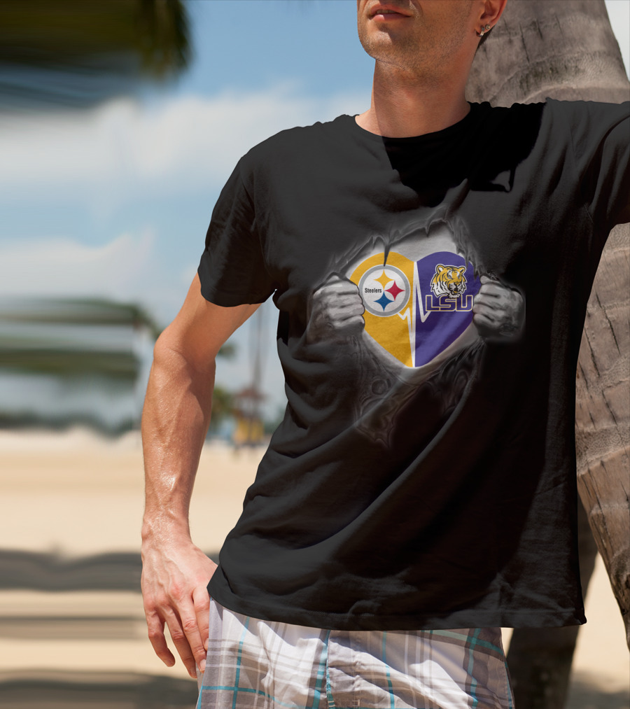 Steelers Lsu Tigers Heart Logo Rip T-Shirt