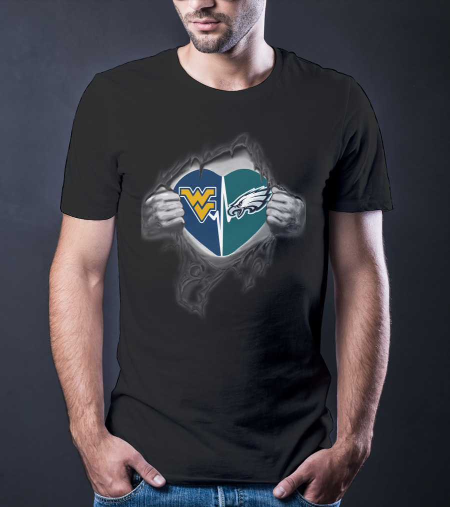 West Virginia Mountaineers Philadelphia Eagles Heart T-Shirt