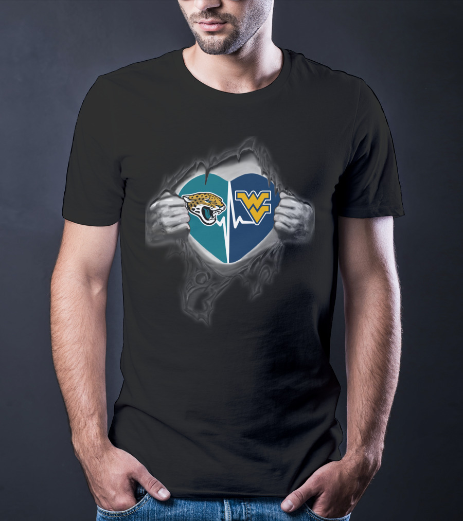 Jaguars Heart West Virginia Mountaineers Logo T-Shirt