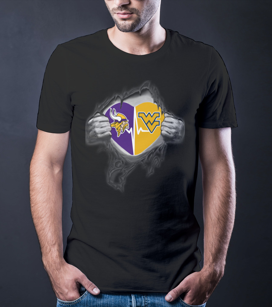 Vikings West Virginia Heartbeat Minnesota Nfl Wvu T-Shirt