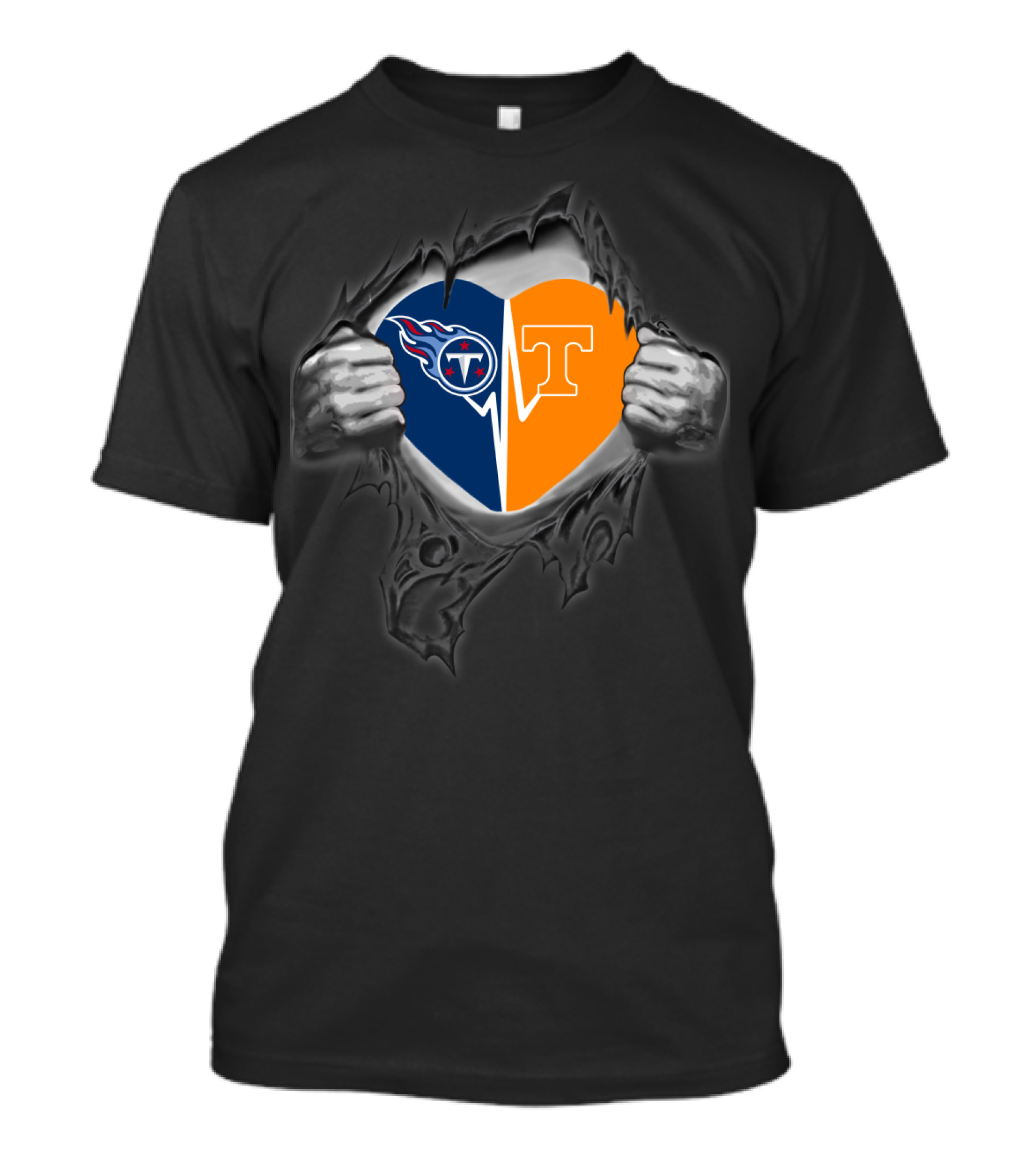 Tennessee Titans Volunteers Heart Logo Torn Fabric T-Shirt