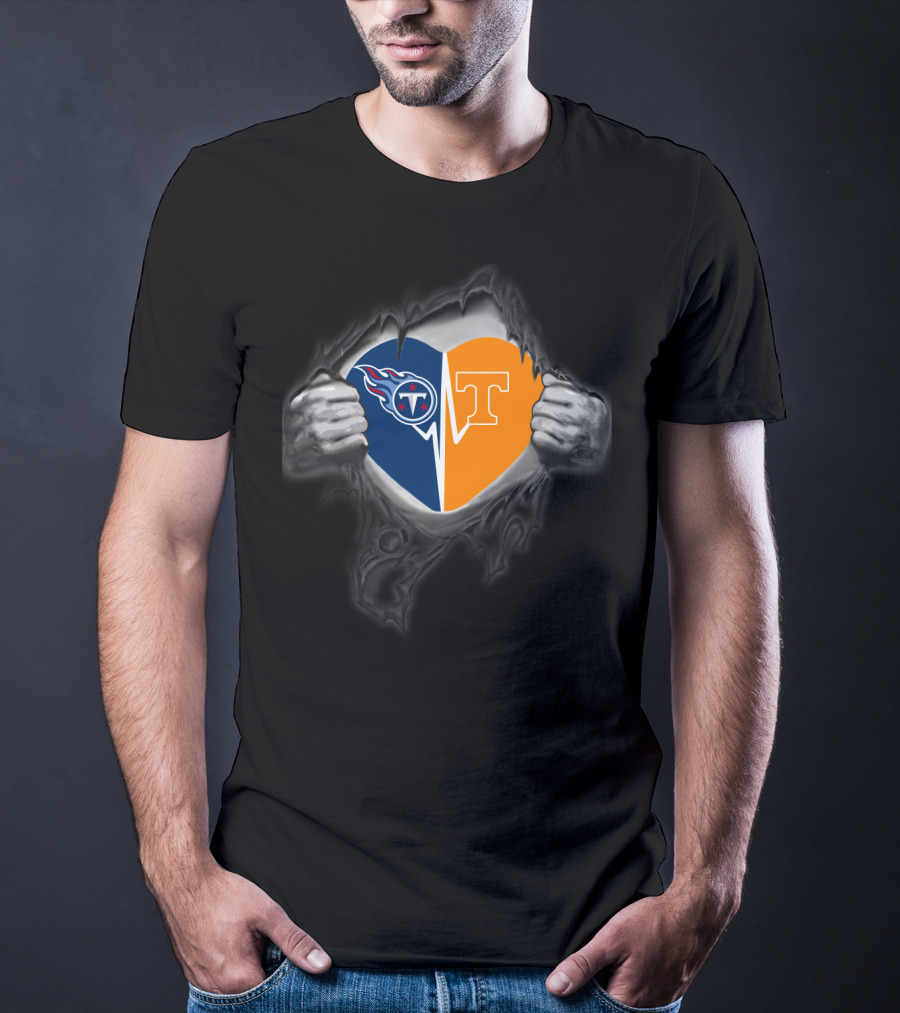 Tennessee Titans Volunteers Heart Logo Torn Fabric T-Shirt