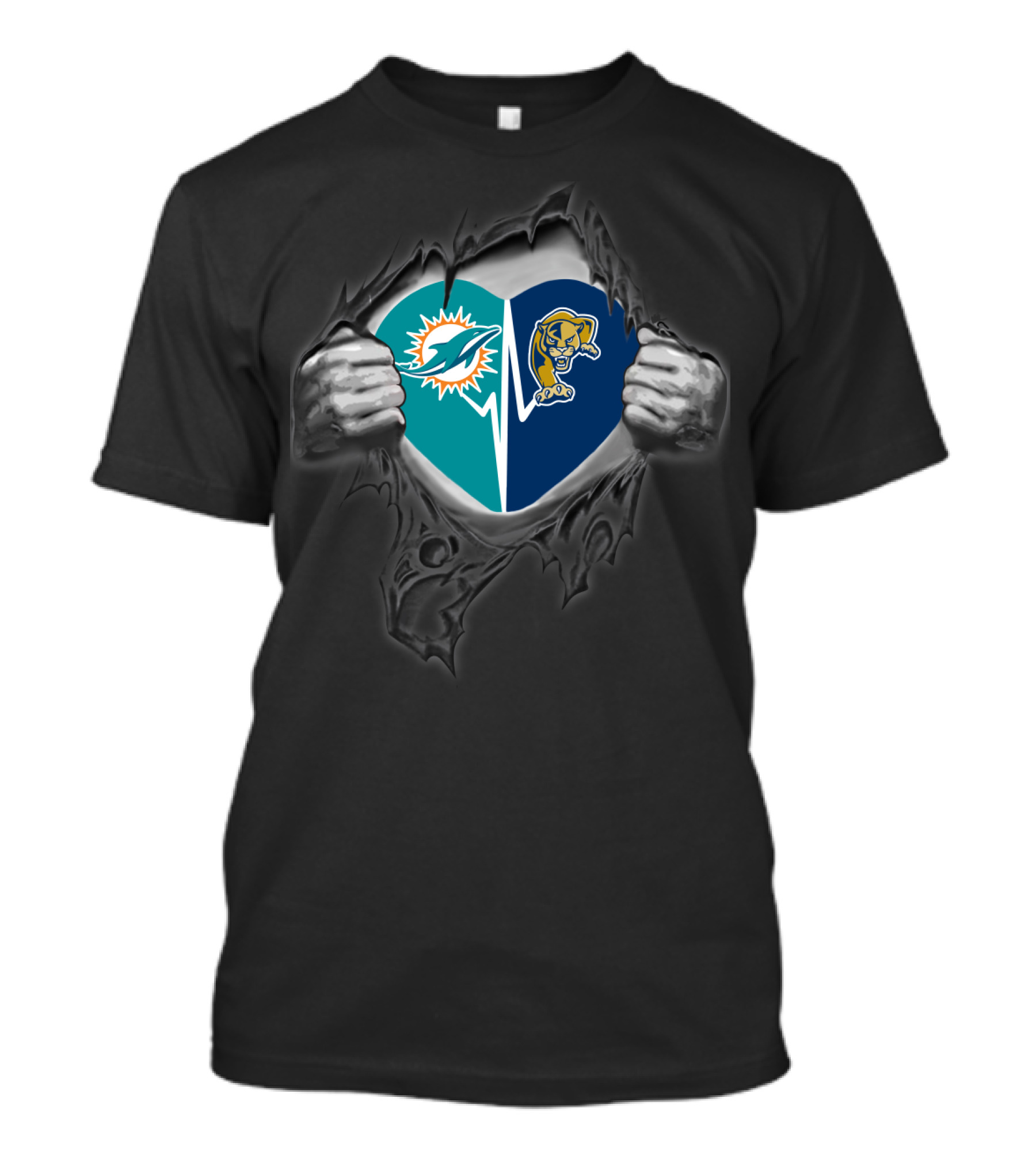 Miami Dolphins Florida International Golden Panthers Heart Tear T-Shirt