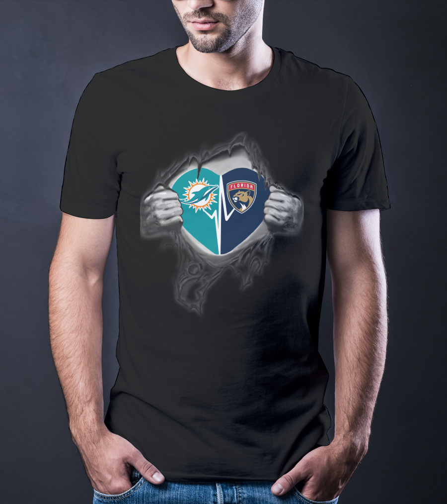 Miami Dolphins Heart Florida Panthers Fan Tearing Revealed T-Shirt