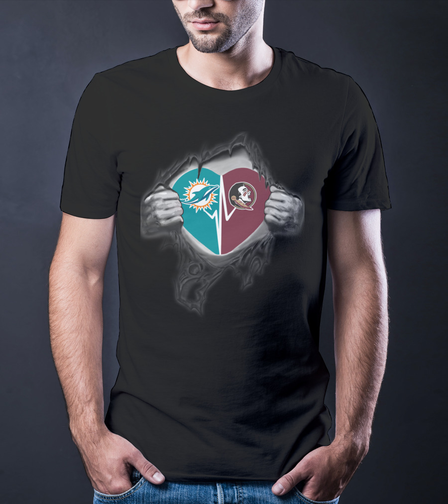 Miami Dolphins Florida State Seminoles Heart Logo Collaboration T-Shirt