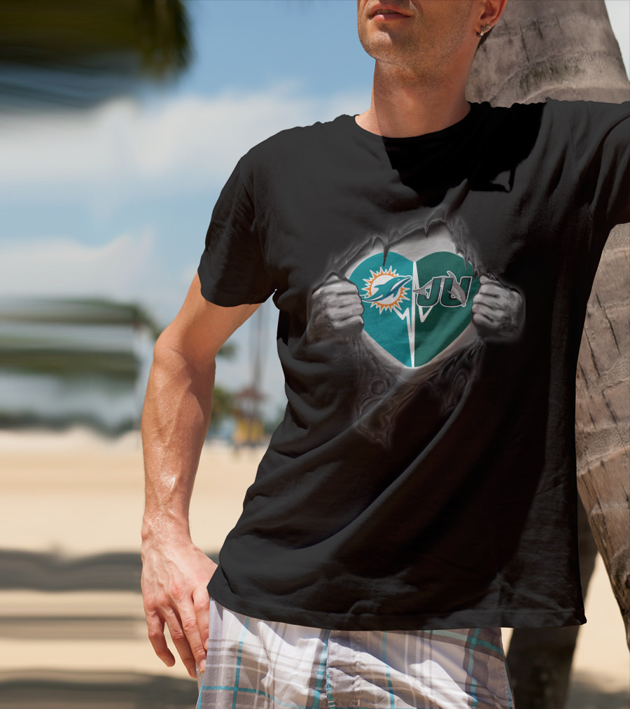 Miami Dolphins Jacksonville Dolphins Heart T-Shirt