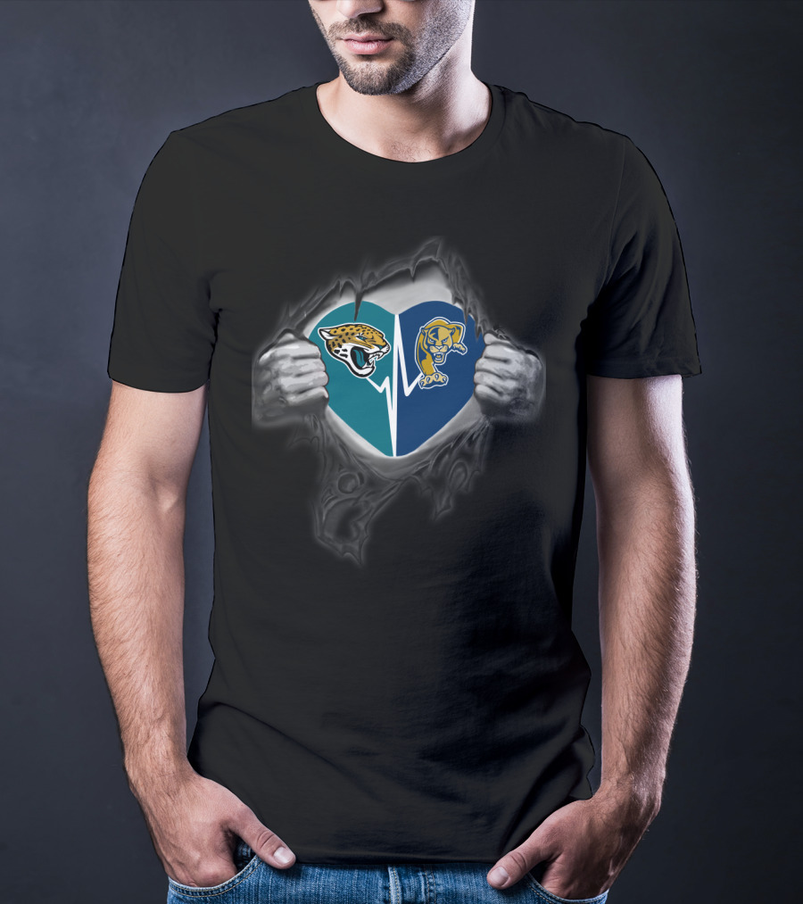 Jacksonville Jaguars Florida International Panthers Super Fan Heart Rip T-Shirt