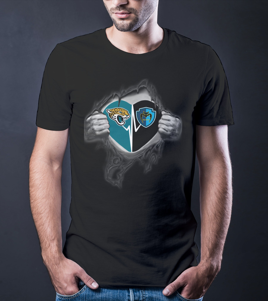 Jacksonville Jaguars Tampa Bay Mutiny Split Logo Fan Heart T-Shirt