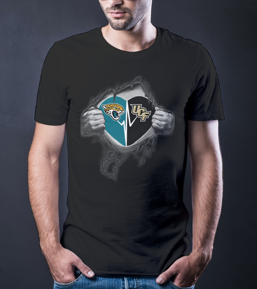 Jaguars Ucf Knights Heart Split Logo Nfl College Football Fandom T-Shirt