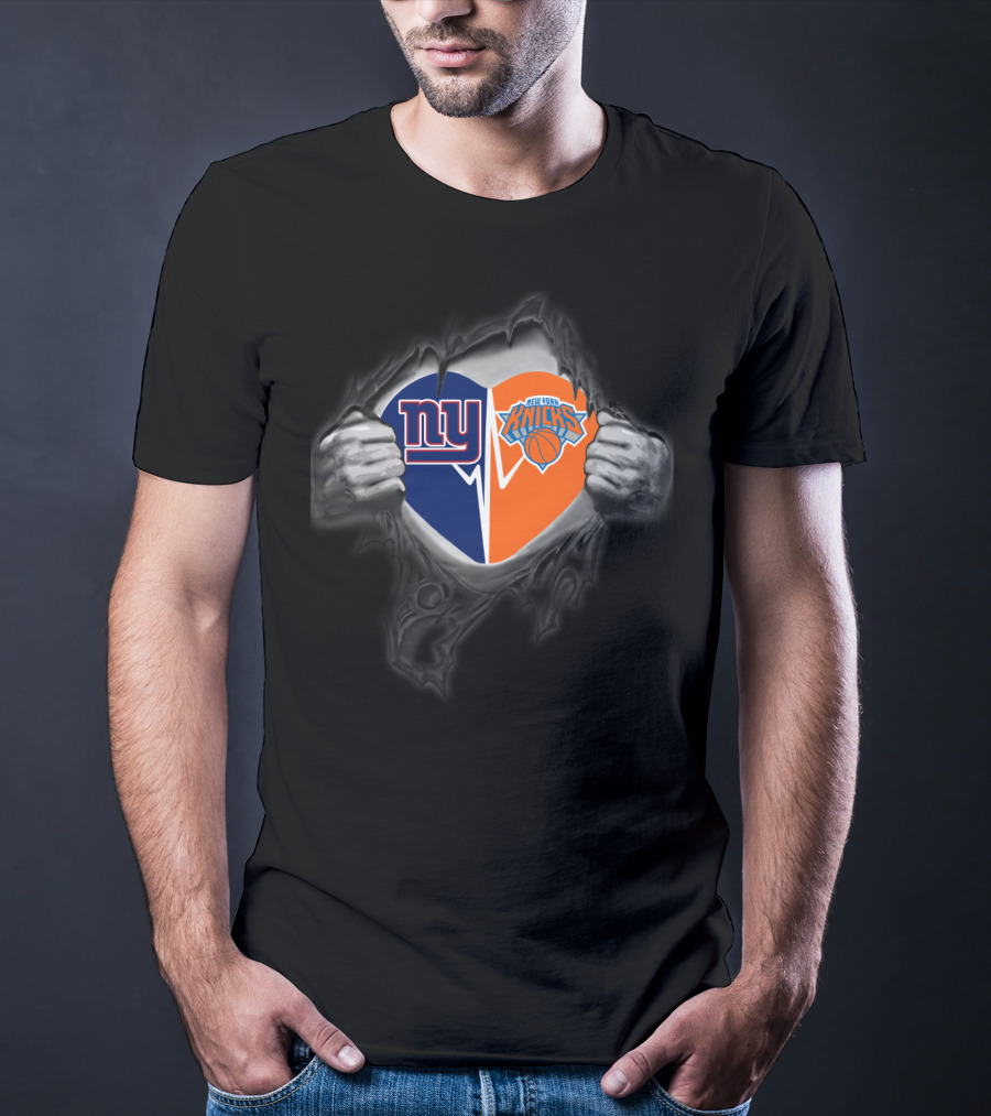 New York Giants New York Knicks Heart T-Shirt