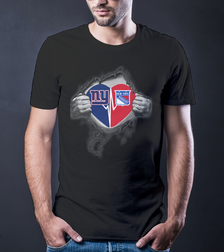 New York Giants New York Rangers Heartbeat Fusion T-Shirt