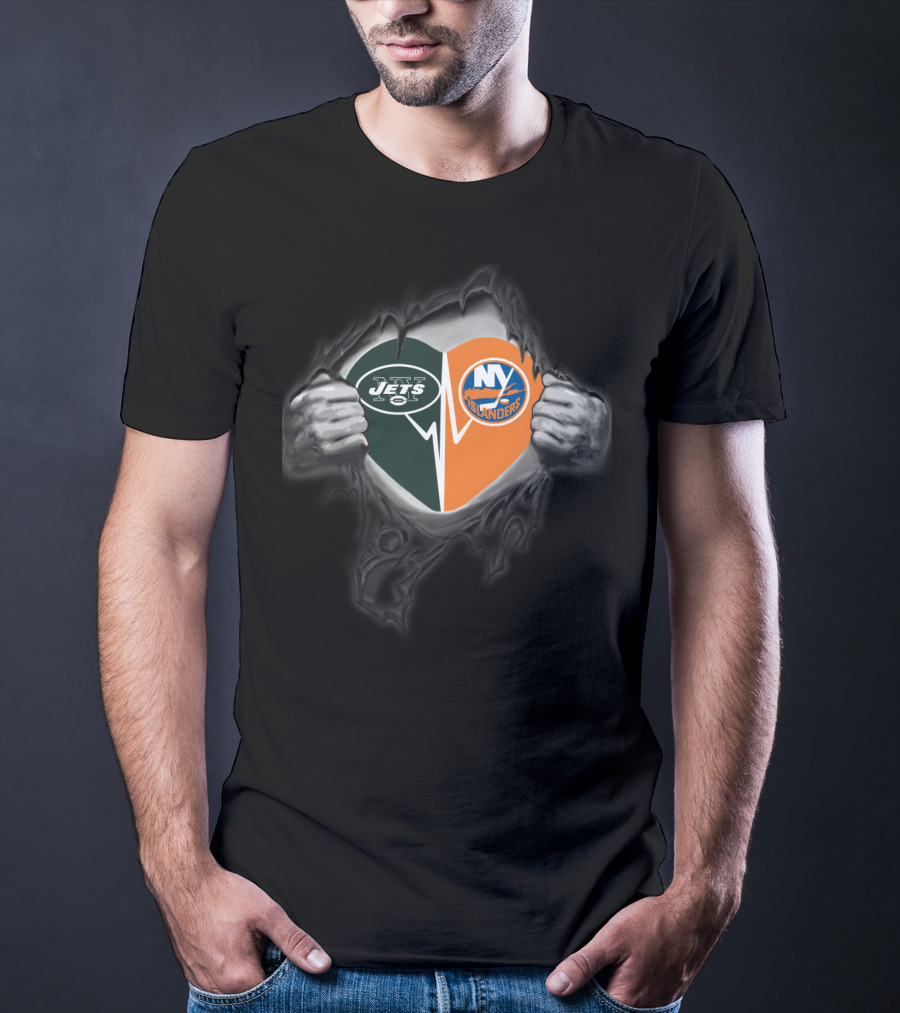 Jets Heart Ny Islanders Fan Fusion T-Shirt