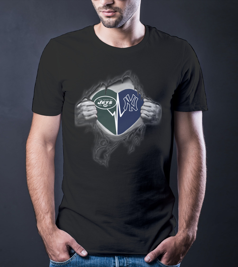 New York Jets Yankees Heart Logo Symbol Unity T-Shirt