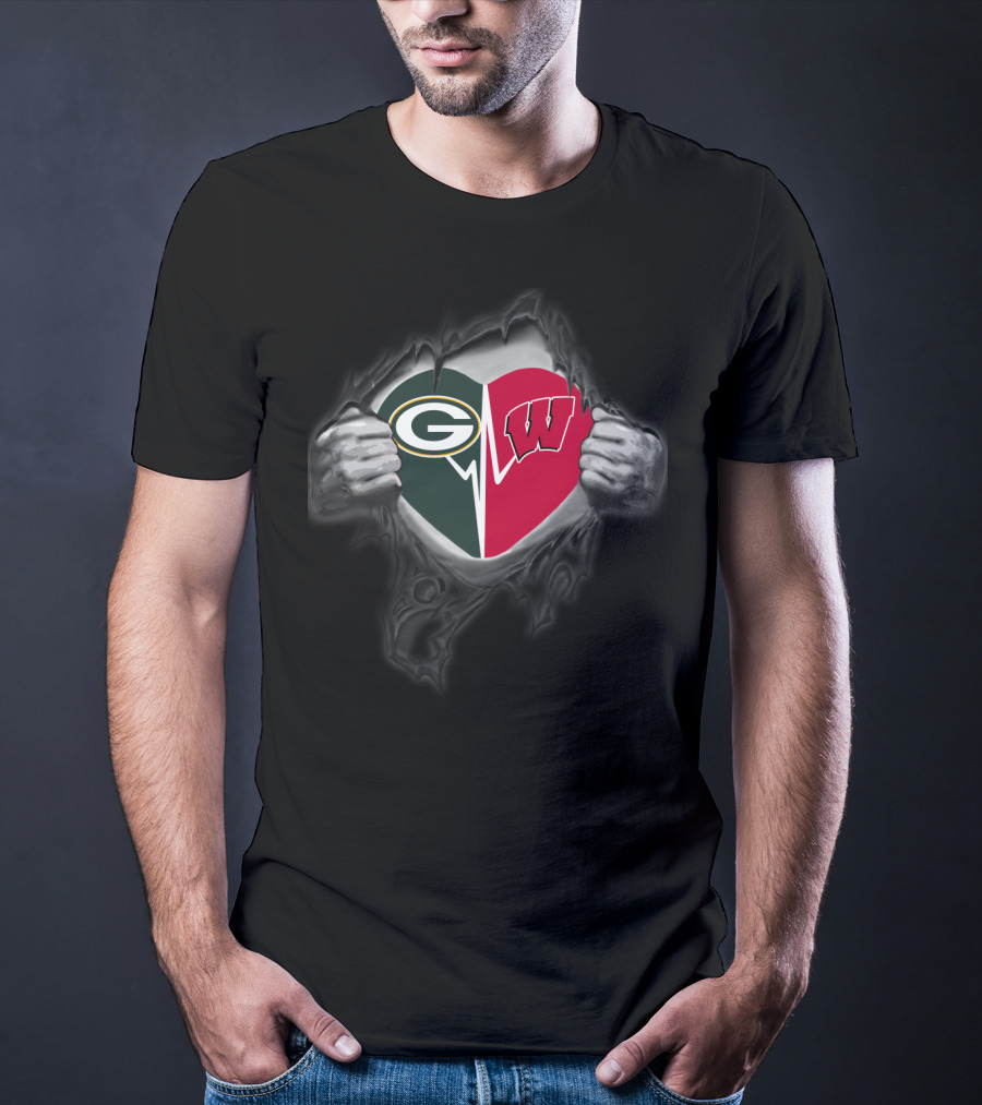 Packers Green Bay Wisconsin Badgers Heart T-Shirt