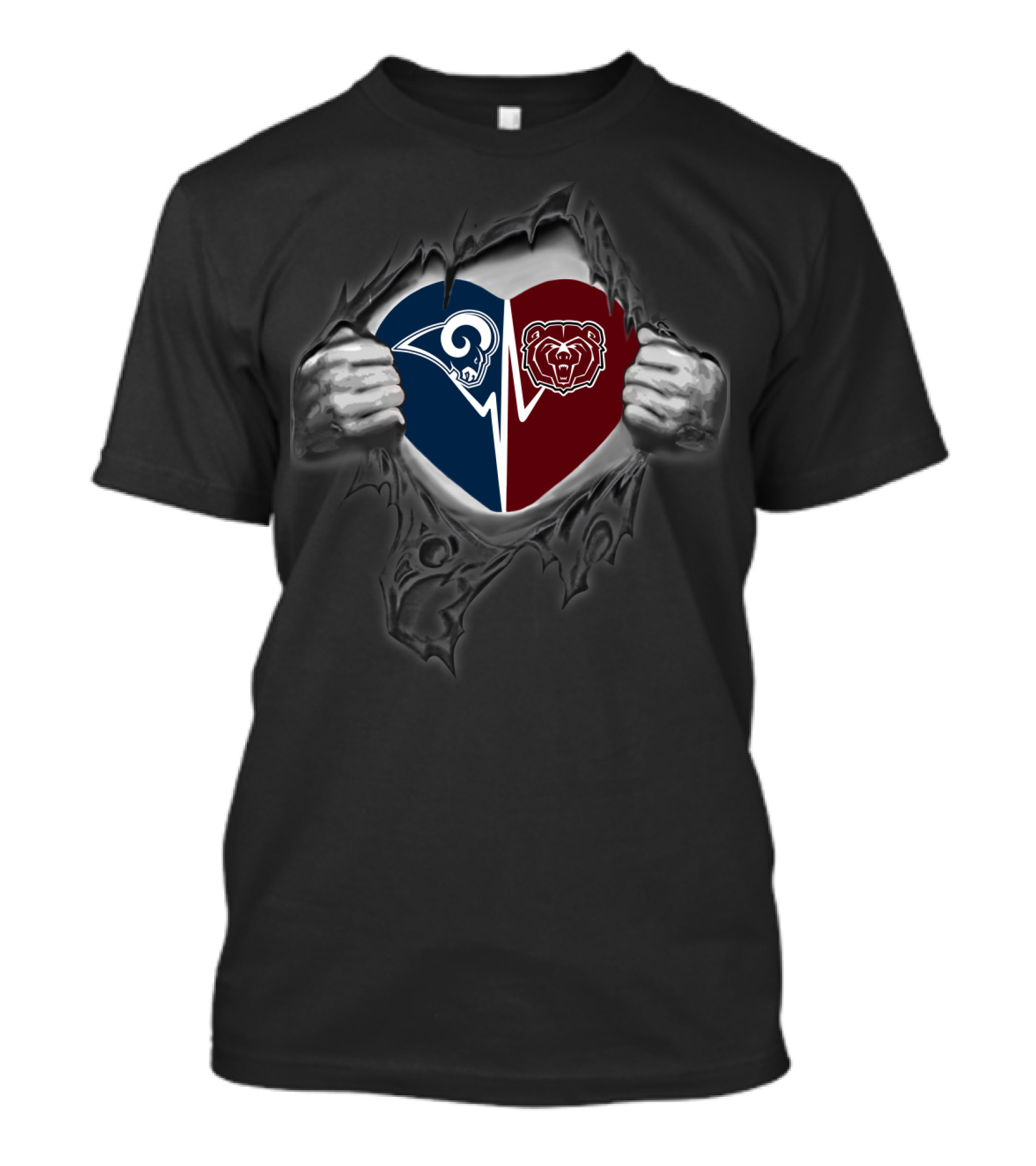 Rams Missouri State Bears Heart Logo Fusion T-Shirt
