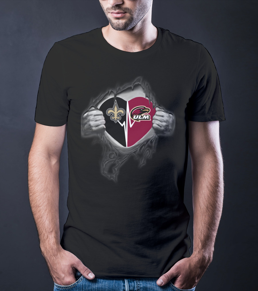 New Orleans Saints Ul Monroe Warhawks Heart T-Shirt