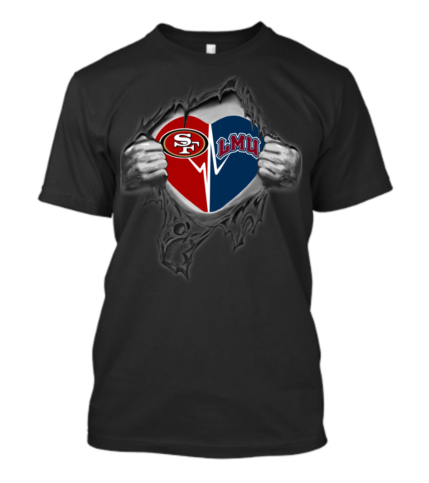 49ers Sf Lmu Loyola Marymount Lions Heart Torn Reveal T-Shirt