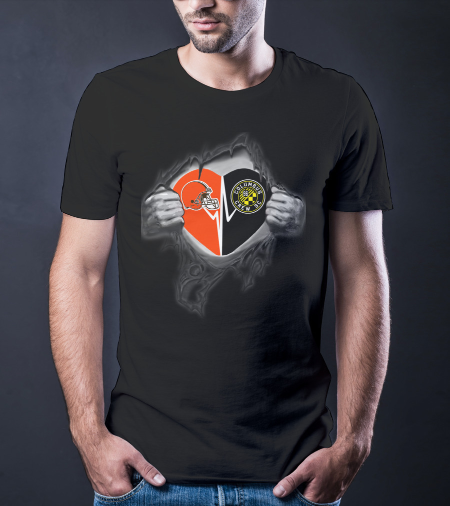 Browns Helmet And Columbus Crew Sc Logo Heart T-Shirt