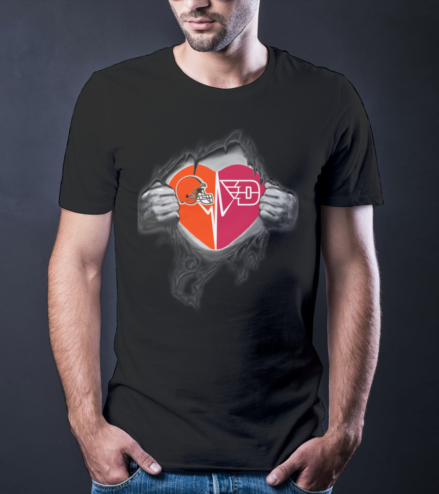Cleveland Browns And Dayton Flyers Heart Emblem Fusion T-Shirt