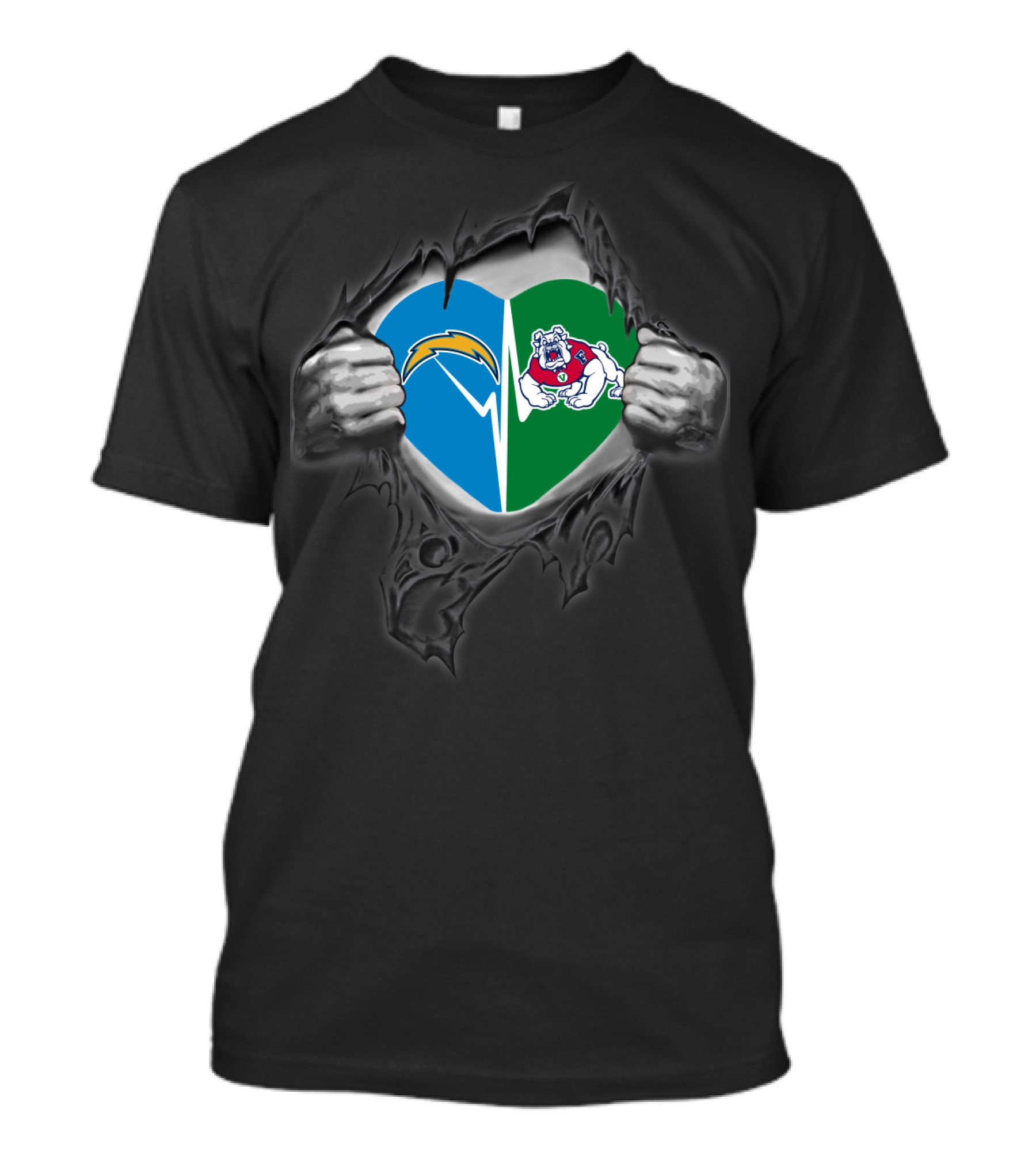 Chargers Fresno State Bulldogs Heart Torn Effect T-Shirt