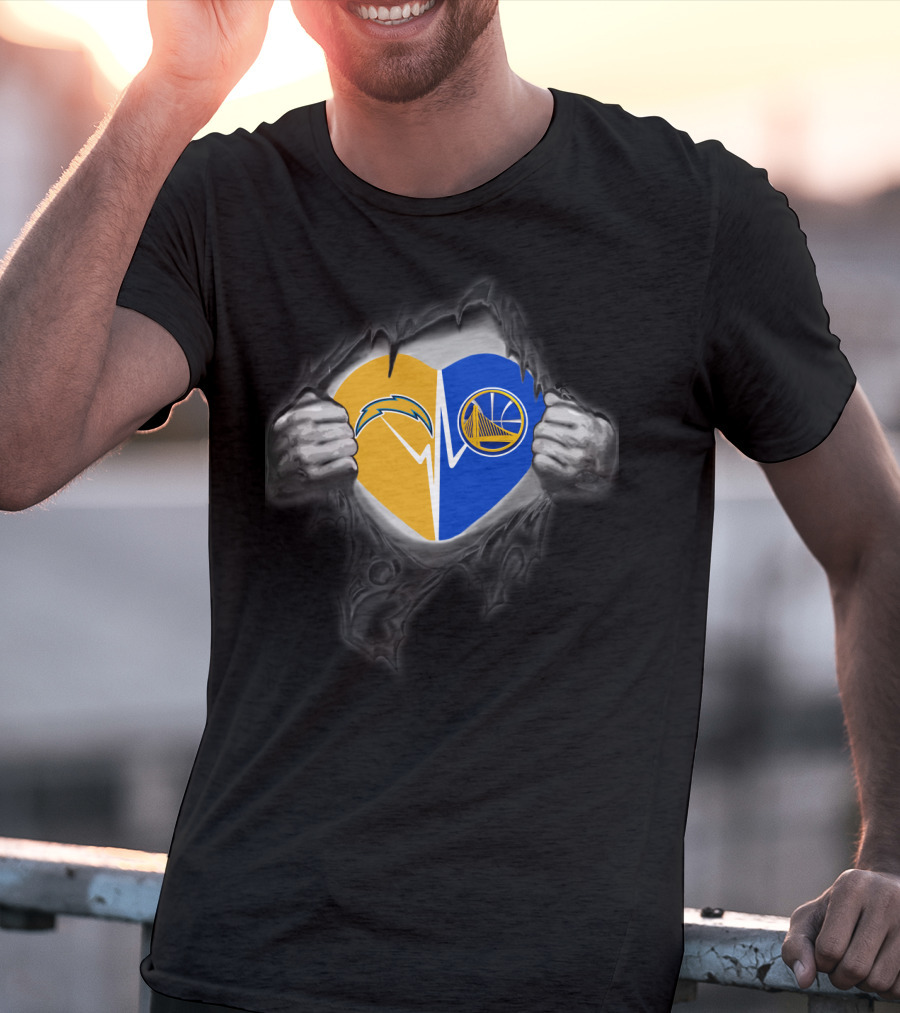 Chargers Golden State Warriors Heart Logo Fusion T-Shirt