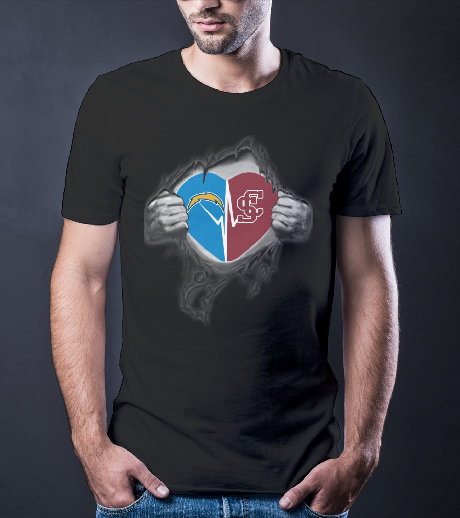 Chargers Santa Clara Broncos Heart Pullover T-Shirt