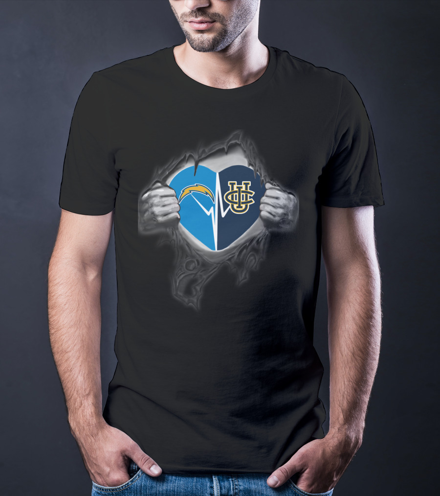 Chargers Heart Uc Irvine Anteaters Logo Rip T-Shirt
